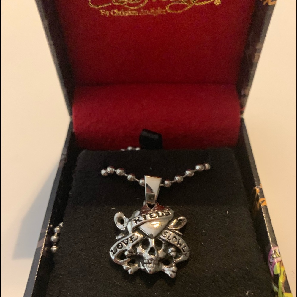 Ed Hardy Silver Skull and Necklace Pendant